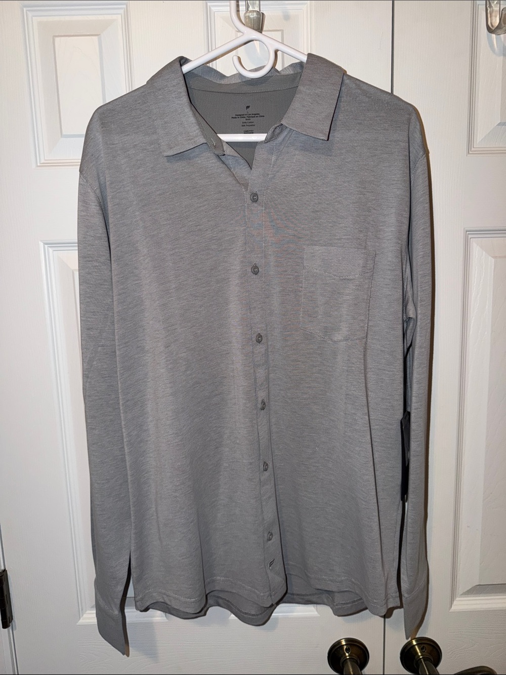 Fabletics Men's Long Sleeve Casual Button-Down Shirt - Light Gray